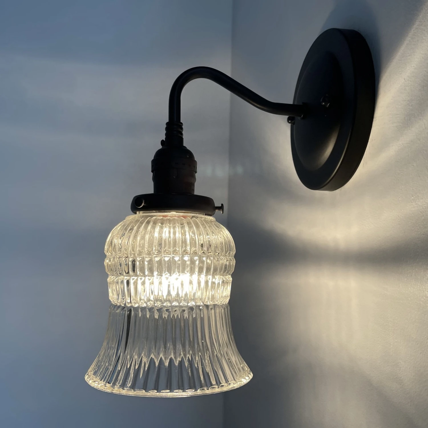 Bell Antique Holophane 1950's Glass Wall Sconce Light Fixture 5 Bell Antique Holophane 1950's Glass Wall Sconce Light Fixture - Image 3