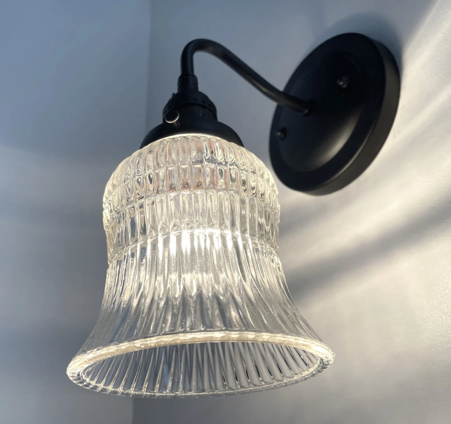 Bell Antique Holophane 1950's Glass Wall Sconce Light Fixture 4 Bell Antique Holophane 1950's Glass Wall Sconce Light Fixture - Image 2