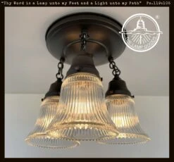 Antique HOLOPHANE 1960's CLEAR Glass Ceiling Light