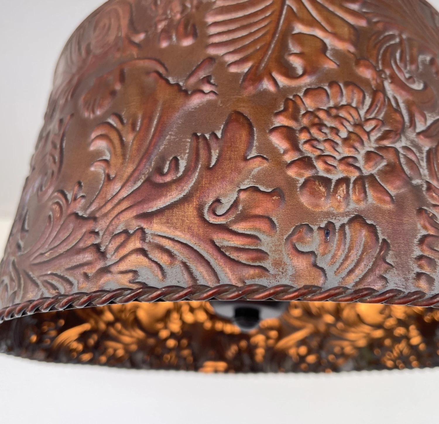 Copper Bronze Embossed Drum Ceiling Light 5 Copper Bronze Embossed Drum Ceiling Light - Image 3