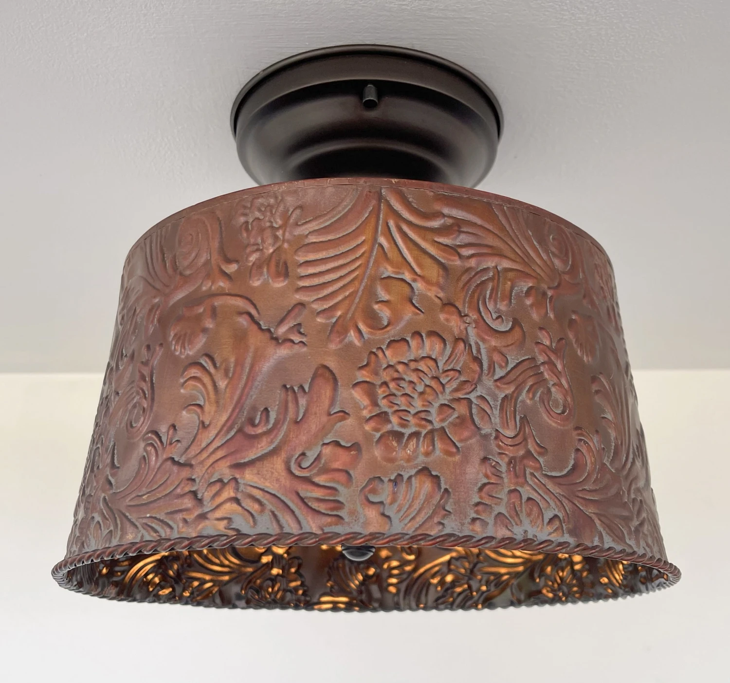 Copper Bronze Embossed Drum Ceiling Light 7 Copper Bronze Embossed Drum Ceiling Light - Image 5