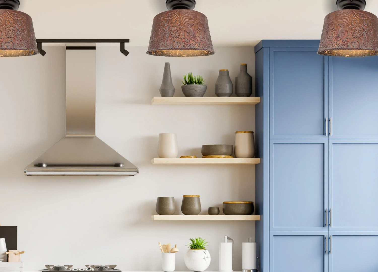 Copper Bronze Embossed Drum Ceiling Light 4 Copper Bronze Embossed Drum Ceiling Light - Image 2