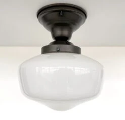 Modern Milk Glass Schoolhouse Ceiling Light Fixture 9 Modern Milk Glass Schoolhouse Ceiling Light Fixture -The Lamp Goods CLAYTONvintagemailkglasssemiflushmountlight 7