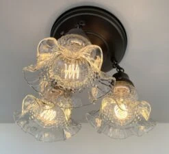 Clear Antique Hobnail Glass Ceiling LIGHT 1930's 11 Clear Antique Hobnail Glass Ceiling LIGHT 1930's -The Lamp Goods ClearAntiqueHobnailRuffleTrioCeilingLight 11