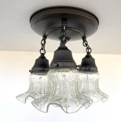 Clear Antique Hobnail Glass Ceiling LIGHT 1930's 15 Clear Antique Hobnail Glass Ceiling LIGHT 1930's -The Lamp Goods ClearAntiqueHobnailRuffleTrioCeilingLight 2