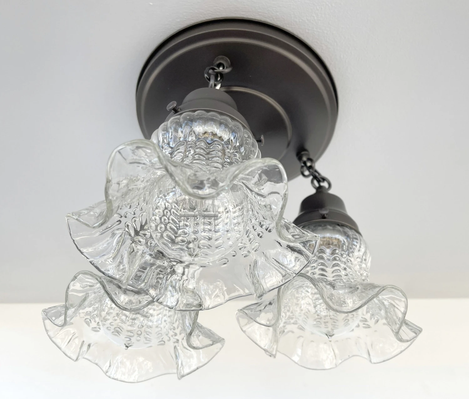 Clear Antique Hobnail Glass Ceiling LIGHT 1930's 8 Clear Antique Hobnail Glass Ceiling LIGHT 1930's - Image 6