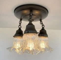 Clear Antique Hobnail Glass Ceiling LIGHT 1930's 13 Clear Antique Hobnail Glass Ceiling LIGHT 1930's -The Lamp Goods ClearAntiqueHobnailRuffleTrioCeilingLight 8