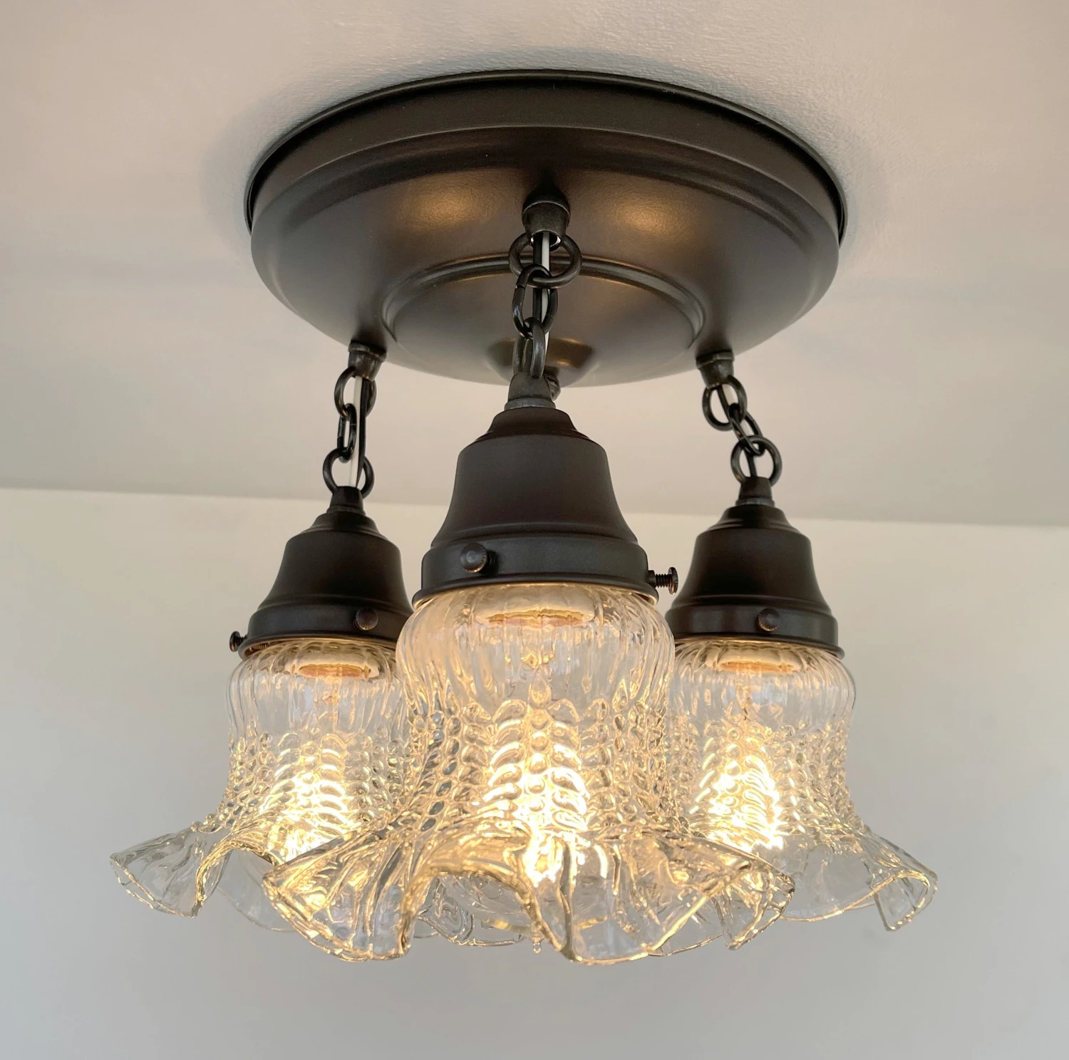 Clear Antique Hobnail Glass Ceiling LIGHT 1930's 7 Clear Antique Hobnail Glass Ceiling LIGHT 1930's - Image 5