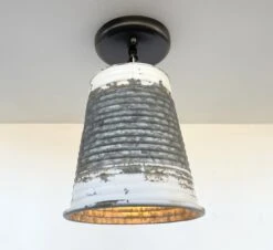 Distressed Large Corrugated Galvanized Barn Ceiling Light -The Lamp Goods DistressedLargeFarmhouseCorrugatedCeilingLight 6