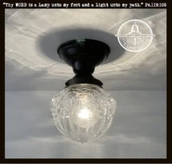 Embossed Flush Mount Globe Antique Ceiling Light Glass