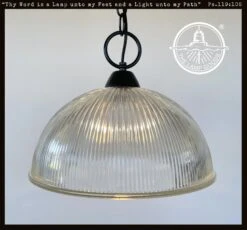 Antique Glass 1960's Factory Holophane Pendant Light