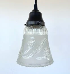 Vintage 1960's Frost & Clear PENDANT Light 12 Vintage 1960's Frost & Clear PENDANT Light -The Lamp Goods FrostandClearFloralPendantLightFoixture 3
