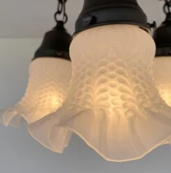 Frosted Antique Hobnail Glass Ceiling LIGHT 1950's 13 Frosted Antique Hobnail Glass Ceiling LIGHT 1950's -The Lamp Goods FrostedHobnailRuffleTrioCeilingLight 1