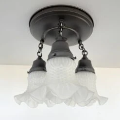 Frosted Antique Hobnail Glass Ceiling LIGHT 1950's 16 Frosted Antique Hobnail Glass Ceiling LIGHT 1950's -The Lamp Goods FrostedHobnailRuffleTrioCeilingLight 2