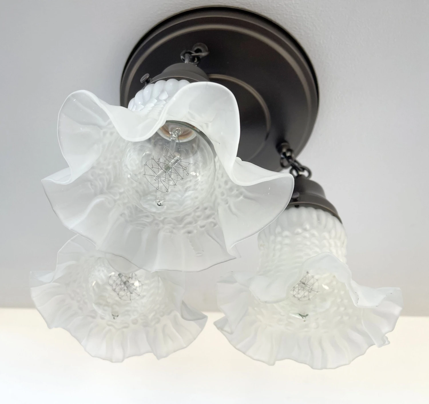 Frosted Antique Hobnail Glass Ceiling LIGHT 1950's 7 Frosted Antique Hobnail Glass Ceiling LIGHT 1950's - Image 5