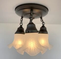 Frosted Antique Hobnail Glass Ceiling LIGHT 1950's 12 Frosted Antique Hobnail Glass Ceiling LIGHT 1950's -The Lamp Goods FrostedHobnailRuffleTrioCeilingLight 5