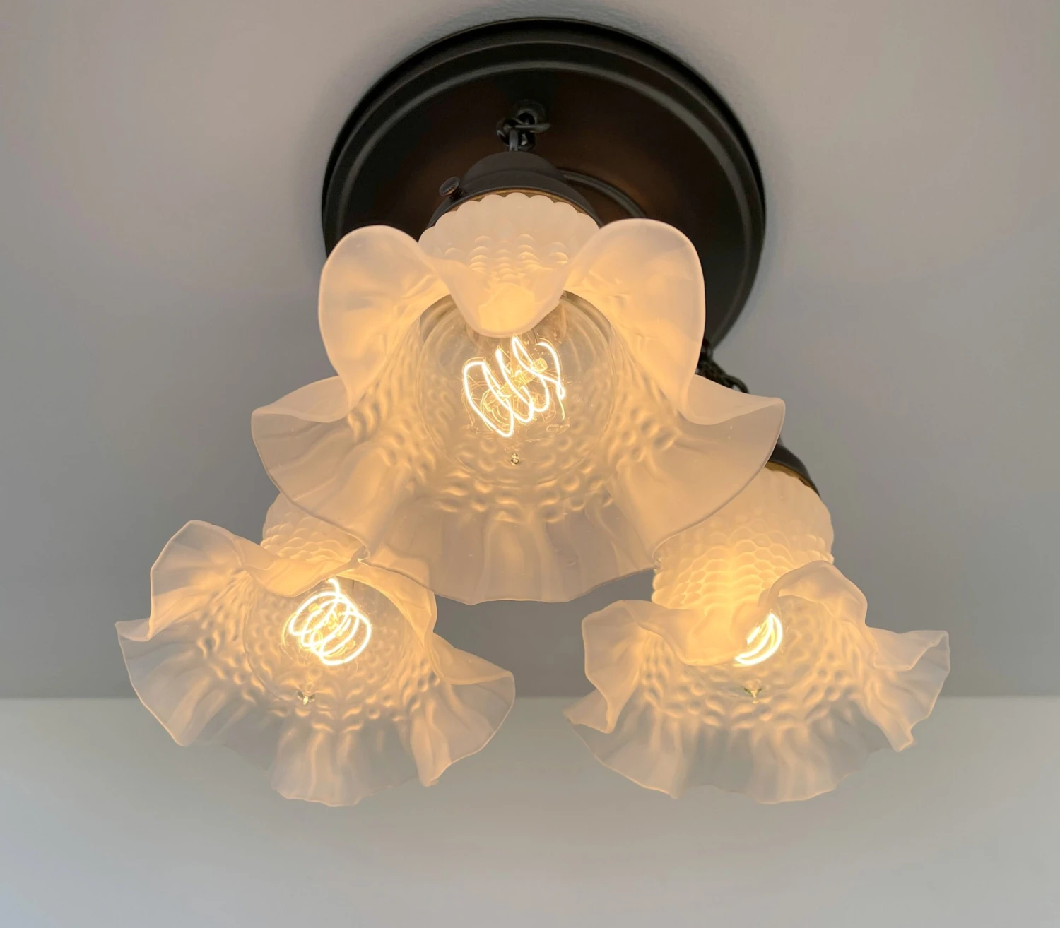 Frosted Antique Hobnail Glass Ceiling LIGHT 1950's 4 Frosted Antique Hobnail Glass Ceiling LIGHT 1950's - Image 2