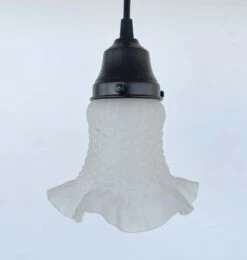 Delicate HOBNAIL RUFFLE 1950's Antique Frosted Glass Pendant -The Lamp Goods FrostedRuffleHobnailPendantLightFixtures 2