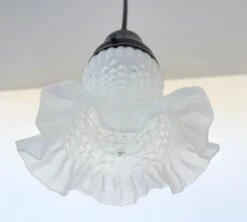 Delicate HOBNAIL RUFFLE 1950's Antique Frosted Glass Pendant -The Lamp Goods FrostedRuffleHobnailPendantLightFixtures 3