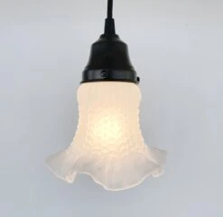 Delicate HOBNAIL RUFFLE 1950's Antique Frosted Glass Pendant -The Lamp Goods FrostedRuffleHobnailPendantLightFixtures 5