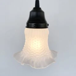 Delicate HOBNAIL RUFFLE 1950's Antique Frosted Glass Pendant -The Lamp Goods FrostedRuffleHobnailPendantLightFixtures 6