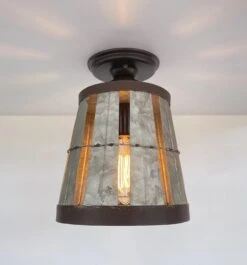 Galvanized Open Weave Basket Ceiling Light -The Lamp Goods GalvanizedopenBasketceilinglightfarmhousecountryrusticlightingfixture 3