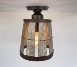 Galvanized Open Weave Basket Ceiling Light -The Lamp Goods GalvanizedopenBasketceilinglightfarmhousecountryrusticlightingfixture 6