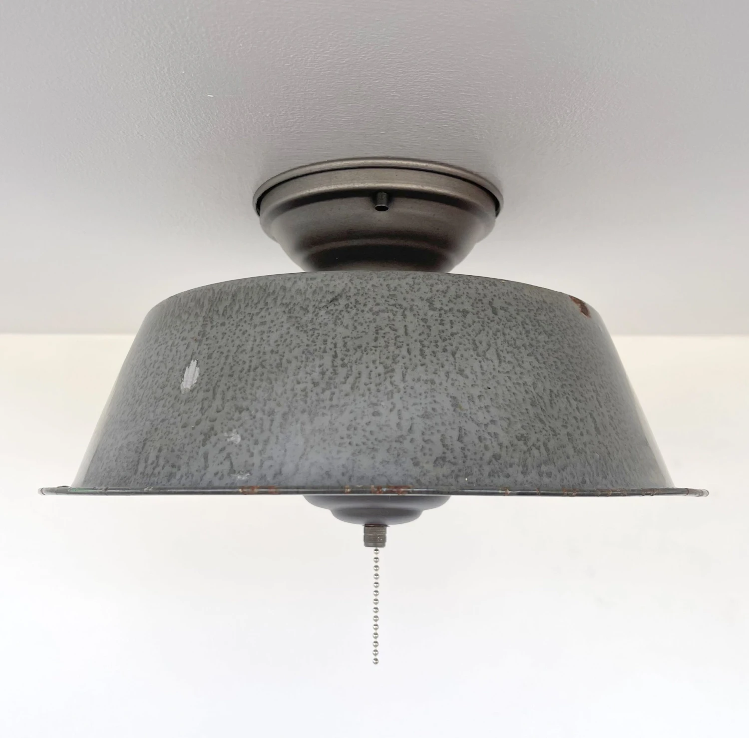 Antique FARMHOUSE GRANITEWARE Pan Ceiling Light 4 Antique FARMHOUSE GRANITEWARE Pan Ceiling Light - Image 2