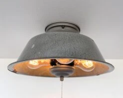 Antique FARMHOUSE GRANITEWARE Pan Ceiling Light 12 Antique FARMHOUSE GRANITEWARE Pan Ceiling Light -The Lamp Goods Greygranitewareantiquepanceilinglightfixture 6