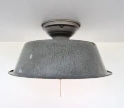 Antique FARMHOUSE GRANITEWARE Pan Ceiling Light 14 Antique FARMHOUSE GRANITEWARE Pan Ceiling Light -The Lamp Goods Greygranitewareantiquepanceilinglightfixture 9