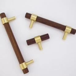 T-Bar Brass + Wood Handles(Wood Gold Handles)