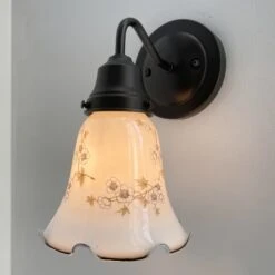 Antique PRINTED FLORAL 1960's Wall Sconce Lighting -The Lamp Goods IMG 2693