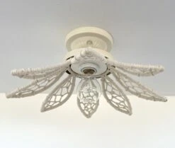 IVORY Natural FLORAL Ceiling Light Fixture -The Lamp Goods Ivory Rattan Flower Ceiling Light 1