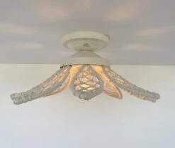 IVORY Natural FLORAL Ceiling Light Fixture -The Lamp Goods Ivory Rattan Flower Ceiling Light 4
