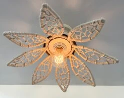 IVORY Natural FLORAL Ceiling Light Fixture -The Lamp Goods Ivory Rattan Flower Ceiling Light 7