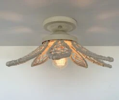 IVORY Natural FLORAL Ceiling Light Fixture -The Lamp Goods Ivory Rattan Flower Ceiling Light 8