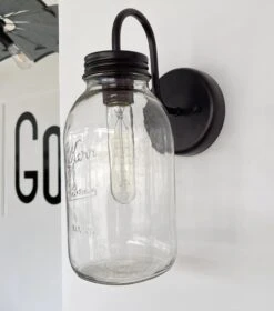 Vintage KERR Mason Jar Wall SCONCE Lighting Fixture 14 Vintage KERR Mason Jar Wall SCONCE Lighting Fixture -The Lamp Goods KerrVintageHalfGallonMasonJarWallSconceIndustriallightfixture 1
