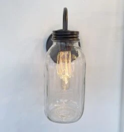 Vintage KERR Mason Jar Wall SCONCE Lighting Fixture 16 Vintage KERR Mason Jar Wall SCONCE Lighting Fixture -The Lamp Goods KerrVintageHalfGallonMasonJarWallSconceIndustriallightfixture 4