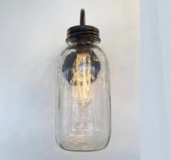 Vintage KERR Mason Jar Wall SCONCE Lighting Fixture 13 Vintage KERR Mason Jar Wall SCONCE Lighting Fixture -The Lamp Goods KerrVintageHalfGallonMasonJarWallSconceIndustriallightfixture 6