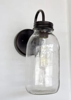 Vintage KERR Mason Jar Wall SCONCE Lighting Fixture 18 Vintage KERR Mason Jar Wall SCONCE Lighting Fixture -The Lamp Goods KerrVintageHalfGallonMasonJarWallSconceIndustriallightfixture 8