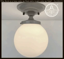 Modern Milk Glass GREY Ceiling Light Fixture Of 8" Opal Glass Globe