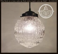 Large Antique Diamond 1960's Glass PENDANT Light