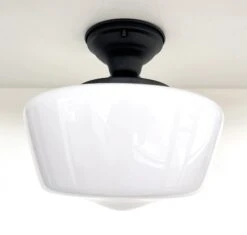 Large Schoolhouse Milk Glass LIGHT Fixture -The Lamp Goods LargeMilkGlassflushmountlightingfixtureMachias 2