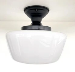 Large Schoolhouse Milk Glass LIGHT Fixture -The Lamp Goods LargeMilkGlassflushmountlightingfixtureMachiaslight 1