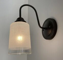 Modern Farmhouse Linen & Clear Glass Wall Sconce Lighting -The Lamp Goods Linen ClearModernWallSconce 1