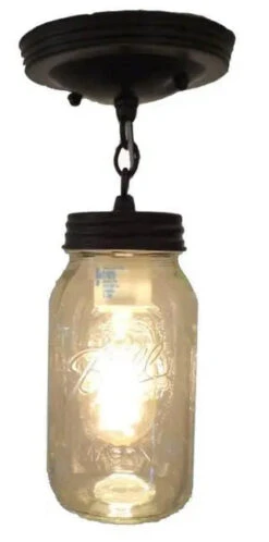 Mason Jar Ceiling LIGHT With Chain & NEW Quart -The Lamp Goods Mason Jar Chain Single New Quart for Houzz Antique Black