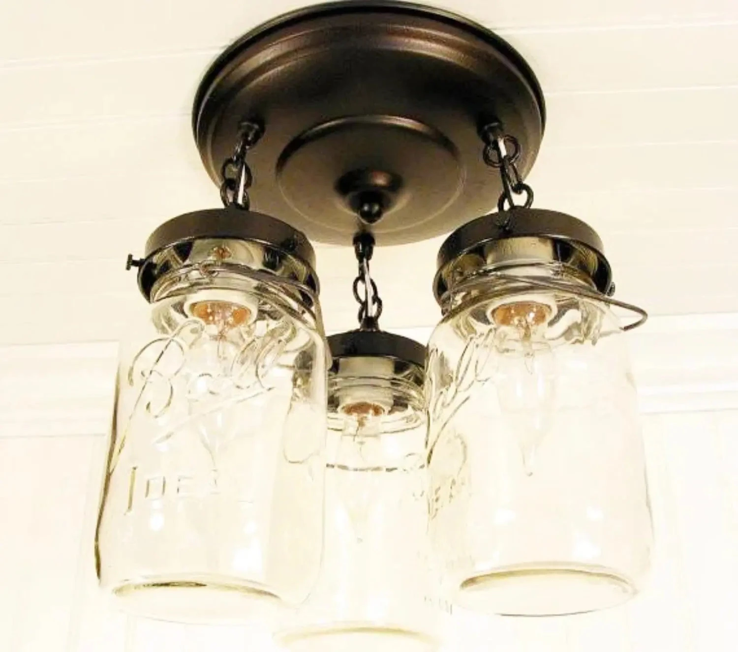 Mason Jar Vintage Light Fixture - Quart Chain Trio 8 Mason Jar Vintage Light Fixture - Quart Chain Trio - Image 6