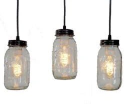 Mason Jar CHANDELIER Pendant Trio Rectangular With NEW Quart -The Lamp Goods Mason Jar Rectangular Pendant Trio Antique Black