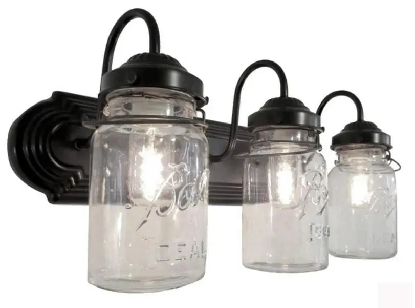 Rustic Vintage Mason Jar BATHROOM Light Trio - Image 4