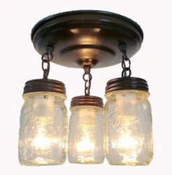Mason Jar LIGHT FIXTURE New PINT Chain Trio -The Lamp Goods Mason Jar pint ceiling light trio